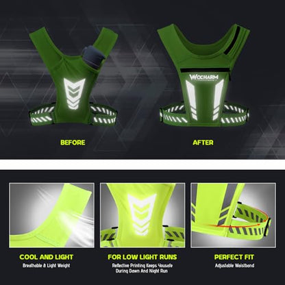 Reflective Vest Chest Phone Holder, Adjustable Hydration Training Workout Gear for Nighttime Running Biking - color: Fluorescent green