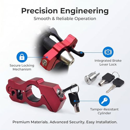 1 PC Motorcycle Handle Throttle Grip Security Lock, Alloy Anti-theft Brake Lock with Anti-scratch Gasket, One-button Locking Design, Universal for Motorcycles Scooters ATVs Bicycles (Red) - color: Red