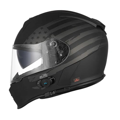 VCAN Bluetooth Integrated Full Face Motorcycle Helmet with Dual Visor - color: Flat Black Flag