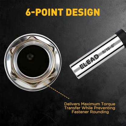 ELEAD 9/16" Swivel Magnetic Spark Plug Socket, 3/8" Drive x 6" Total Length, Thin Wall Spark Plug Removal Tool, 360 Degree Swivel, Enhanced Magnetic, 6-Point Design, Cr-V Steel - size: 9/16" x 6"