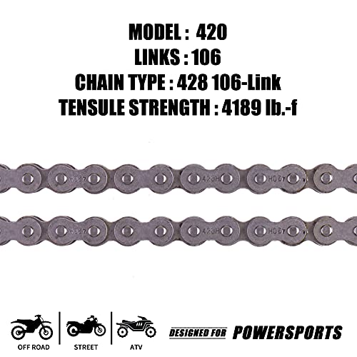 420H Motorcycle Chain+ Chain Breaker,106-Link Heavy Duty Drive Chain - size: 106