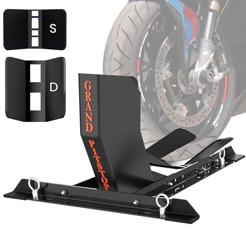 GRAND PITSTOP Universal Wheel Chock for Motorcycle Stand for Trailer Completely Adjustable Detachable Foldable Wheel Chock (Black) - color: Black