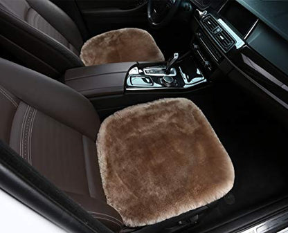 Authentic Sheepskin Car Seat Cushions,Soft Breathable Short Wool Auto Seat Covers Universal Fit for Cars,Chairs Sofa Comfortable and Anti-Slip Front(Light tan)