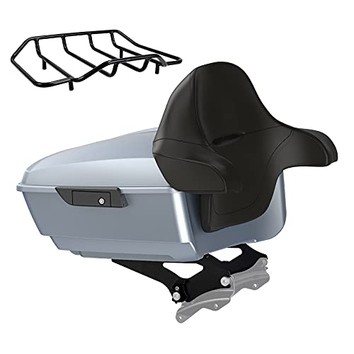 Advanblack King Tour Trunk Pack, Black Mount Bracket & Top Luggage Rack Fit for 2009-Later Harley Touring, Road Glide, Street Glide Special, Road King, Electra Glide (Barracuda Silver Denim) - color: Barracuda Silver Denim