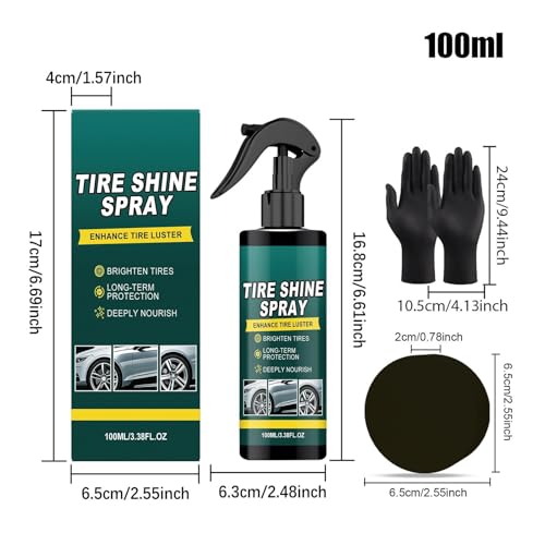 Tire Cleaner and Shine, Protective Layer Formation, 100ml, Auto Detailing Tool, Car Wheel and Tire Maintenance Spray, with Sponge Gloves, for Sedan, Truck, RV, Motorcycle, Scooter, ATV