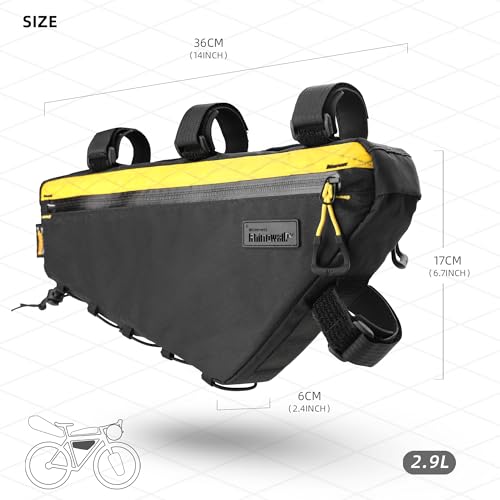 Rhinowalk BHD0018 Bike Frame Triangle Bag 2.9L, Waterproof Storage Bag with YKK Zippers, Cable Port & Pump Holder, Fits Hydration Pack – Black - color: Full Black,2.9L