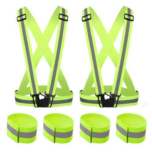 Running Reflective Vest Elastic Adjustable Reflective Vest 2 Pieces with 4 High-Visibility Reflective Belts for Nighttime Running Biking Motorcycle Dog Walking fits Men Women Kids - color: Green