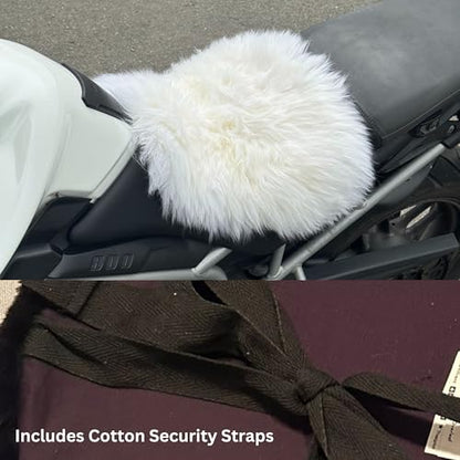 'The Nomad' Long‑Wool Sheepskin Seat Pad – 36 × 34.5 cm Adventure/Touring Motorcycle Cushion – Secure Straps, Temperature‑Regulating, Handmade in UK (Ivory) - color: Ivory