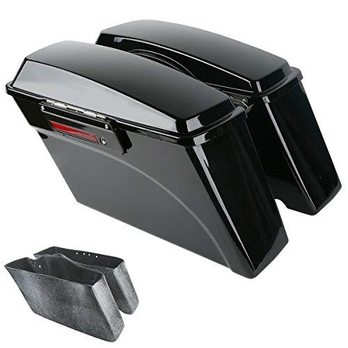TCMT Hard Saddle bags Trunk W/Lid Latch Key & Liners Carpet Insert Fits For Harley Touring CVO Road Glide Road King Street Glide Electra Glide Ultra Classic 1994-2013 - color: Vivid Black Black Latches#A
