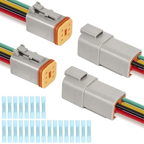 Deutsch DT 6 Pin Wiring Harness Connector 2 Kits, Deutsch Male Female 2 Wire Way Waterproof Automotive Electrical Connector 16 AWG with Heat Shrink Tubing for Car Truck Boat, grey - color: 2 Sets-Grey, size: 6Pin