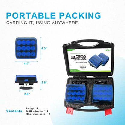 Agrieyes Blue Rechargeable Flashing Lights, Magnetic Strobe Light for Vehicles, Wireless Warning Hazard Beacon Lights for Trucks, - color: Blue