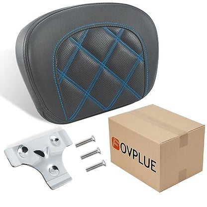 FOVPLUE Passenger Backrest Pad Sissy Bar Pad for Harley Touring Electra Glide/Road Glide/Road King/Street Glide/Trike Freewheeler FLRT/FLHXXX, Double Blue Stitching - color: Blue