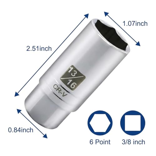 1PCS Magnetic Spark Plug Socket, 3/8 Inch Drive 6-Point Sparking Plugs Socket, Universal Spark Plug Removal Tool Accessories for Most Cars, SUVs, Trucks(13/16IN) - size: 13/16IN