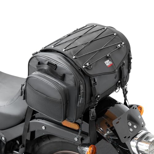 KEMIMOTO Motorcycle Travel Luggage Bags, Expandable Large Capacity Motorcycle Tail Bag, Waterproof Rear Rack Trunk, Motor Pannier Bag with Rain Cover and Straps 24L-32L - size: 24L-32L