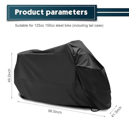 Shakas Motorcycle Cover, Waterproof & Heat-resistant Outdoor Scooter Clothing, Breathable Windproof Vehicle Cover with Safety Lock Hole, Universal Motorcycles, Electric Vehicle (Black)