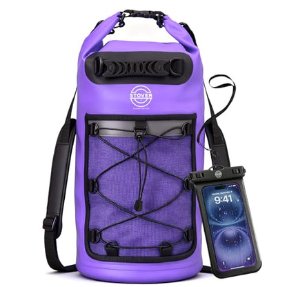STOVER 5/10/25/30/40/55L Waterproof Dry Bag- Roll-Top Backpack w/Phone Case- Kayaking, Hiking, Camping, Boating- Men/Women - color: 30l Purple (With Phone Case), size: 30L