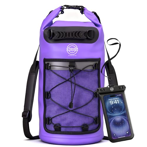 STOVER 5/10/25/30/40/55L Waterproof Dry Bag- Roll-Top Backpack w/Phone Case- Kayaking, Hiking, Camping, Boating- Men/Women - color: 30l Purple (With Phone Case), size: 30L
