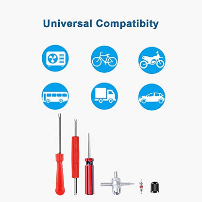 Riseuvo Valve Stem Removal Tool - 40Pcs Valve Cores, 4-Way Valve Tool, Valve Core Remover Tool, Tire Repair Schrader Valve Tool