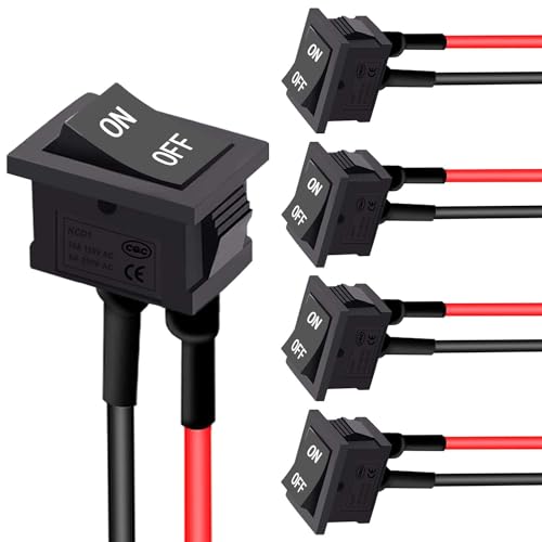 Twidec/5Pcs Rocker Switch AC 6A/250V 10A/125V SPST 2 Pins 2 Position ON/Off Car Boat Square Black Rocker Switch Toggle with Pre-soldered Wires KCD1-1-101-ON-OFF-X - color: Black-Square-ON OFF-5PCS
