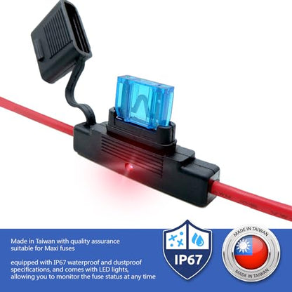 Waterproof in-line Maxi LED Fuse Holder, 8 AWG for Automotive, (2 Pack) Marine Blade Fuse Holder with Waterproof, Golf Cart Lighting, Electrical Circuits - style: LED Maxi
