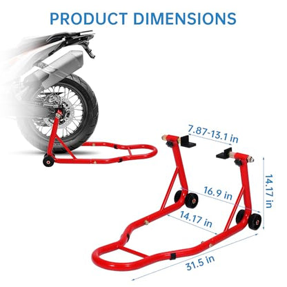 Motorcycle Front & Rear Stand Combo, Universal Wheel Lift Paddock Stand with Prong Adapters+L Adjustable Swingarm Spool, 900 LB Capacity Heavy Duty for Most Bikes,Red - color: Red