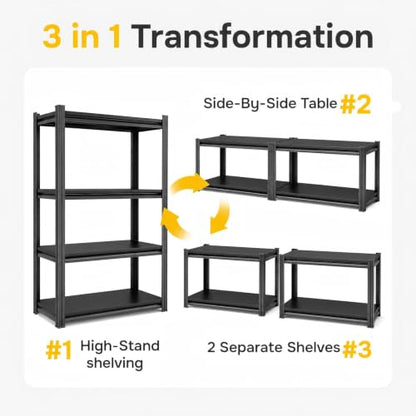 45"Wx18"D Heavy Duty Garage Shelving Unit, 4-Tier Adjustable Metal Storage Shelves, 2000 lbs, Industrial Shelf Rack Organizer for Garage, Basement, Warehouse, Pantry, Kitchen, Black, 63"H - size: 4 Tier | 63" H x 45" W x 18" D