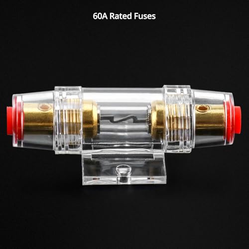 QWORK 4-8 AWG In-line Fuse Holder with 60A AGU Fuses - 2 Pack Waterproof Inline Fuse Holder