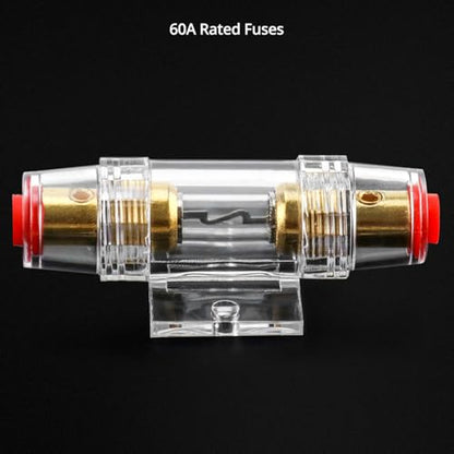 QWORK 4-8 AWG In-line Fuse Holder with 60A AGU Fuses - 2 Pack Waterproof Inline Fuse Holder