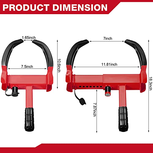 3 Pcs Wheel Lock for Cars, Heavy Duty Trailer Wheel Lock Universal Security Anti Theft Tire Clamp for Vehicles Boot Camper SUV ATV Boat Motorcycle Deterrent(Red, Black) - color: Red, Black