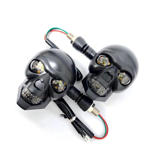 2 PCS LED Motorcycle Turn Signal Lights, Personalized Skull Decorative Blinker Light, 12 V Constant On & Turning Indicator, Replacement part for Most Motorcycles (Yellow & Red) - color: Yellow & Red