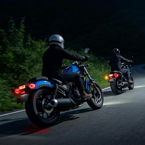 DREAMIZER Motorcycle Led Turn Signal Lights 2x, Bullet Blinker Motorcycle Rear Turn Signal Light Compatible with Harley Honda Yamaha Kawasaki (Chrome/Yellow Red Light) - color: B-Rear/Chrome shell + yellow-red light