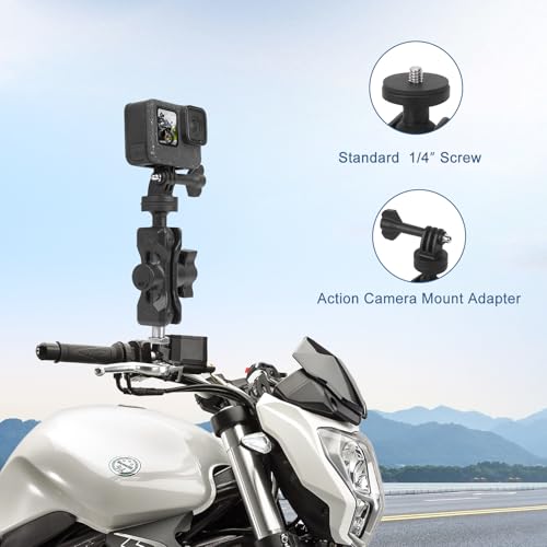 Camera Mount with 360°Dual Ball Head, Motorcycle Handlebar Mounting Bundle Kit for lnsta360 X5/X4/Gopr0 DJl Action 5/, 1/4"-20 & Tripod Adapter, Action Camera Mount Adapter for M10 Hole Base,75019 - style: M10 Action Camera Mount Kit