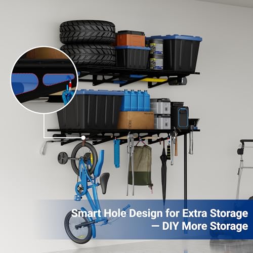 FLEXIMOUNTS 2-Pack 2x6ft Garage Shelving 24-inch-by-72-inch Heavy Duty Wall Mounted Shelves Garage Storage Rack Floating Shelves, 1400lbs Load Capacity, Black, Classic Series - color: Black, size: 2 pack-2x6 ft