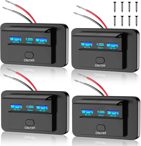 4PCS 3 Ports 12V RV USB Outlet 72W, Gibbab Dual USB QC3.0 36W & PD3.0 Type-C Quick Charge 36W Panel Wall Mount, Automotive Car USB Socket Charger Adapter for RV Marine Boat Bus ATV Motorcycle Truck - color: Blue, size: 4PCS