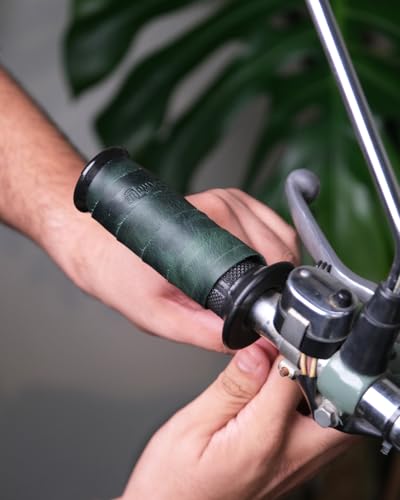 Trip Machine Company Motorcycle Handlebar Leather Grip Wrap Covers – Universal Throttle Grip Covers with Double Sided Tape – Anti-Slip Bike Handle Accessories - color: Forest Green