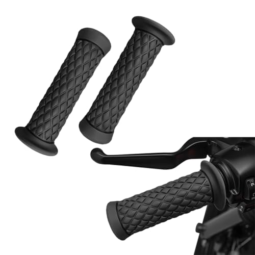 2 PCS Motorcycle Hand Grips, 7.8" Anti-Slip Soft Rubber Thruster Grip Handlebar, Comfortable Vintage Motorcycle Handlebar Pillow Top Grips, Motorcycle Hand Bar Replacement (Black) - color: Black