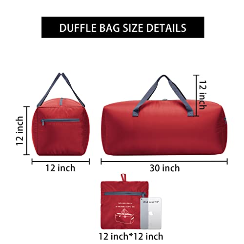iFARADAY 2 Packs Foldable Duffel Bag 30" / 75L Lightweight with Water Rresistant for Travel - color: Red- 2PCS