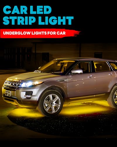 12V Led Light Strip Connectable 24Inch Amber Led Strip Lights for Car Underglow Kit Golf Cart Motorcycle Boat Cabinet Waterproof Led Light Strip,4Pack - color: Yellow Led Strip