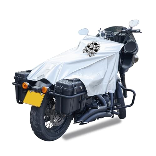 Motorcycle Cover Lightweight Half Covers Outdoor Sun Cover UV Protection Waterproof Dust All Season Weather for Most Motorcycles Full Dress Touring Cruiser - Silver Style B, L - color: Silver with Skull Pattern, size: L