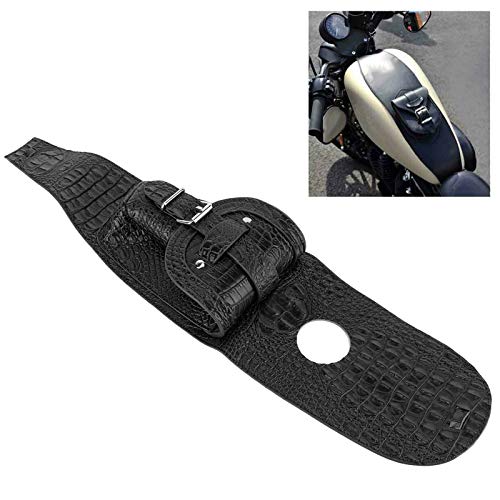 Motorcycle PU Leather Fuel Pad with Pouch - Install for Bikers (Black Crocodile)