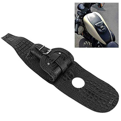 Motorcycle PU Leather Fuel Pad with Pouch - Install for Bikers (Black Crocodile)
