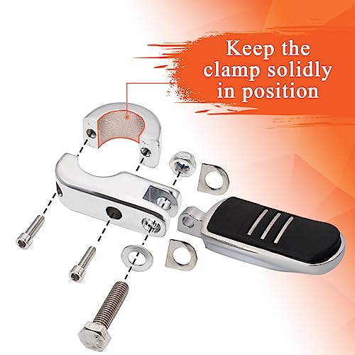FOVPLUE 1.25" Highway Footpegs, Adjustable Footrest w/Mounting P-Clamps for Harley Touring Softail Dyna Sportster Honda Kawasaki Suzuki Yamaha Indian Victory with 1-1/4" Engine Guard/Tubing, Chrome#1 - color: Chrome