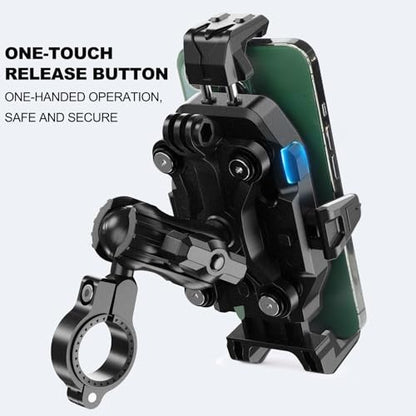 iMESTOU Motorcycle Phone Mount Anti-Vibration with 4 Shock Absorbers, Universal 22-32mm Handlebar Fit for Bikes/Motorcycles/EBikes, 720° Adjustable Heavy-Duty Phone Holder for 5.6”-7.4” Phones