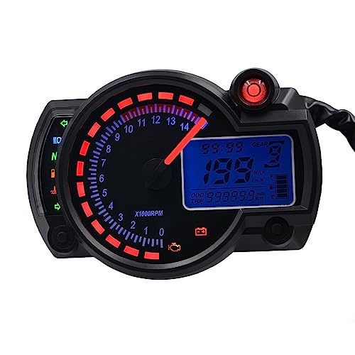 Motorcycle Multi-Function Speedometer Tachometer Odometer Oil Gauge Water Temperature Gauge Liquid Crystal Display Adjustable Miles with Left and Right Turn Signal high Beam Function 12V