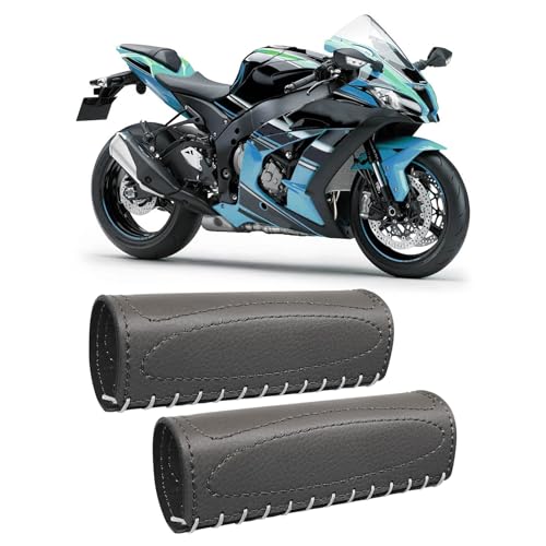 2 PCS Leather Motorcycle Handlebar Hand Grip Cover, Hand Sewn Grips Sleeve, No Fringe Brake Clutch Covers for HD Motorcycle Black - color: Black