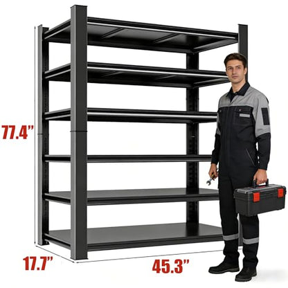 45"W Heavy Duty Shelving 6-Tier, Garage Storage Adjustable Shelf Rack, Metal Organizer Ideal for Pantry, Closet, Kitchen, Warehouse, 18 Inches Deep, Larage Storage Shelves, Black, 77.4"H - size: 6 Tier | 78" H x 45"W x 18"D