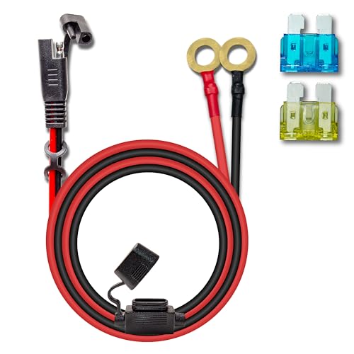 10AWG 6FT Charger Cable, SAE to O Ring Terminal Quick Disconnect Harness, 2 Pin SAE Connectors Extension Cables Cord with 15& 20A Fuse for Car, Motorcycle, Solar Panel - color: 10awg6ft