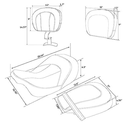 Seat Cushion, SLMOTO Motorcycle Low-Profile Rider Seat 2-Piece Two Up Rider Passenger Seat and Sissy Bar Backrest Pad For Harley Touring CVO Road King Street Glide Road Glide Electra Glide 14-23 Black - color: Black