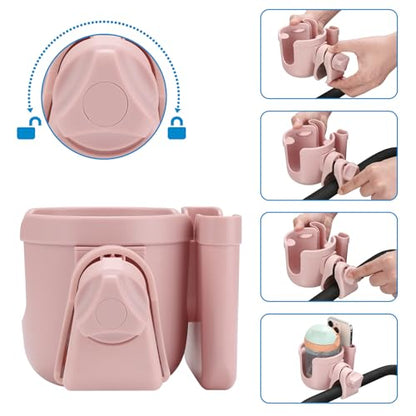 Accmor Stroller Cup Holder with Phone Holder, Bike Cup Holder, Universal Cup Holder for Uppababy Nuna Doona Strollers, 2-in-1 Cup Holder for Walker, Wheelchair, Scooter - color: All Light Pink