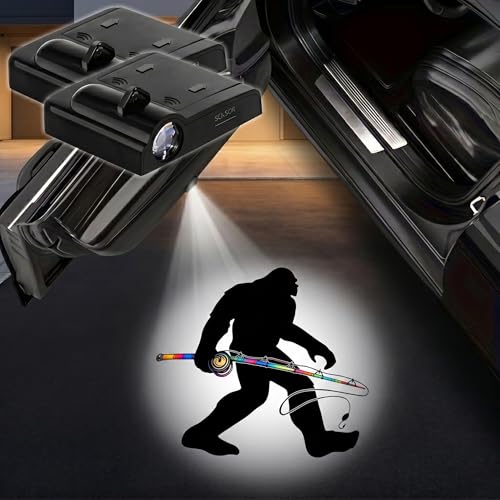 2PCS Fishing Bigfoot Car Door Lights Projector, Magnetic Logo Projector Door Lights, Wireless LED Welcome Puddle Light, Bigfoot Car Accessories Decor, Funny Gifts for Women Men, Fit All Vehicles - color: Bigfoot Fishing